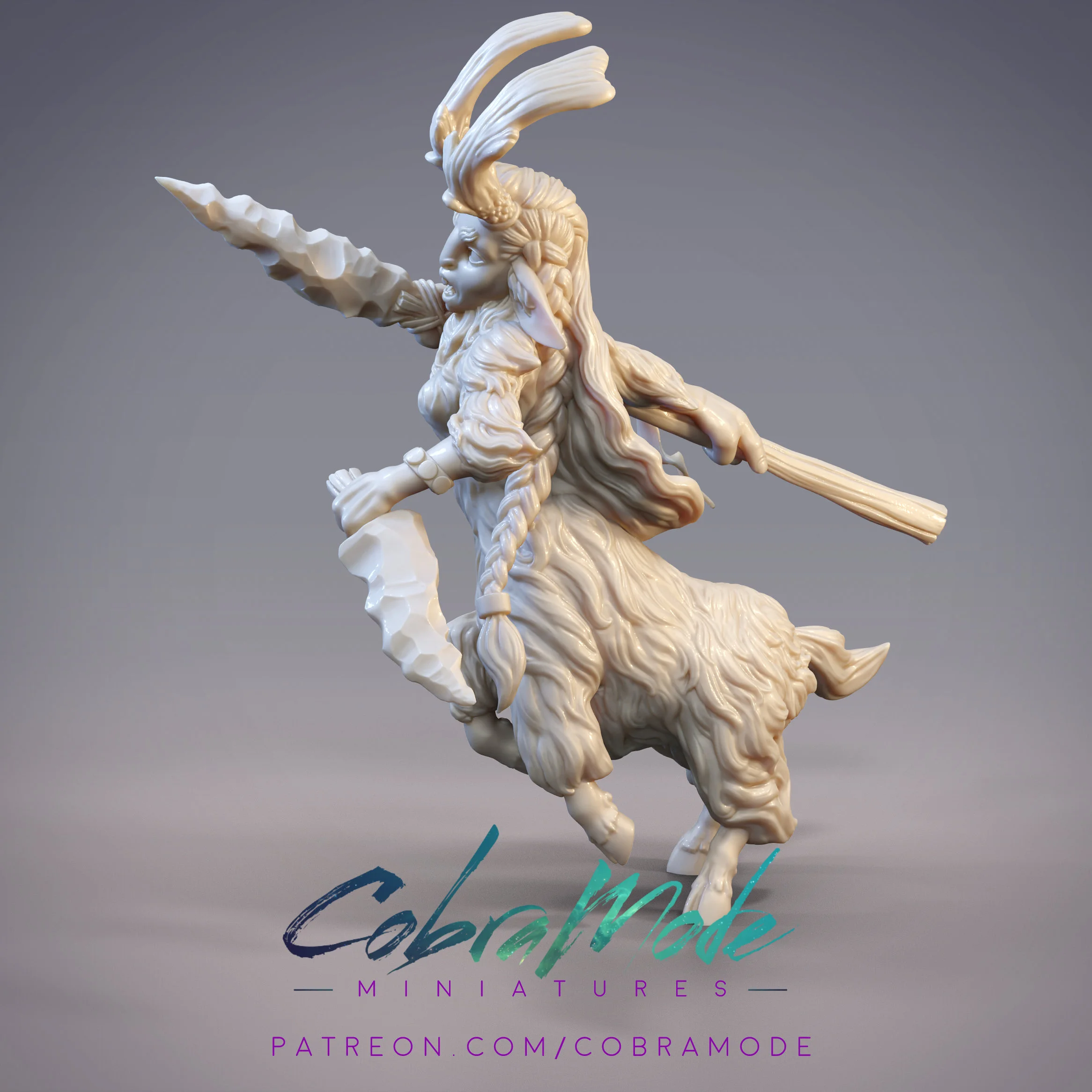 Goat Centaur Spearmaiden - Checheygen, Totapari Skirmisher (Pre-Supported) 3d model