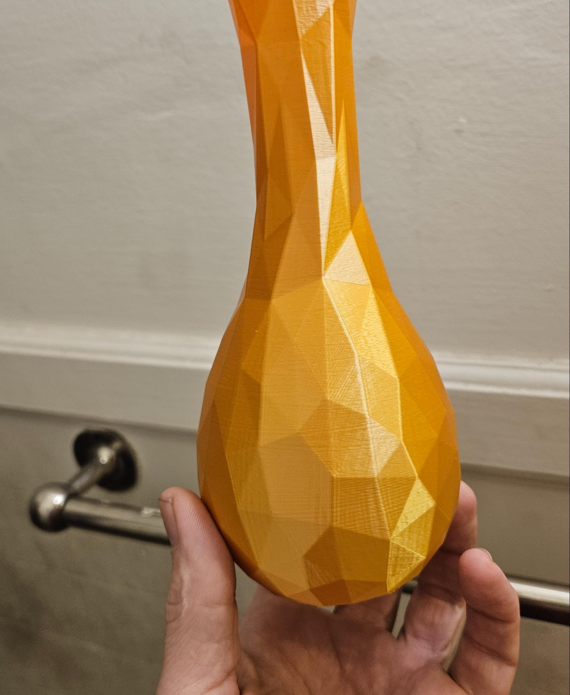 low poly flask - Larger low poly vase printed in gold silk PLA by Mika 3D printed on CR10 - 3d model