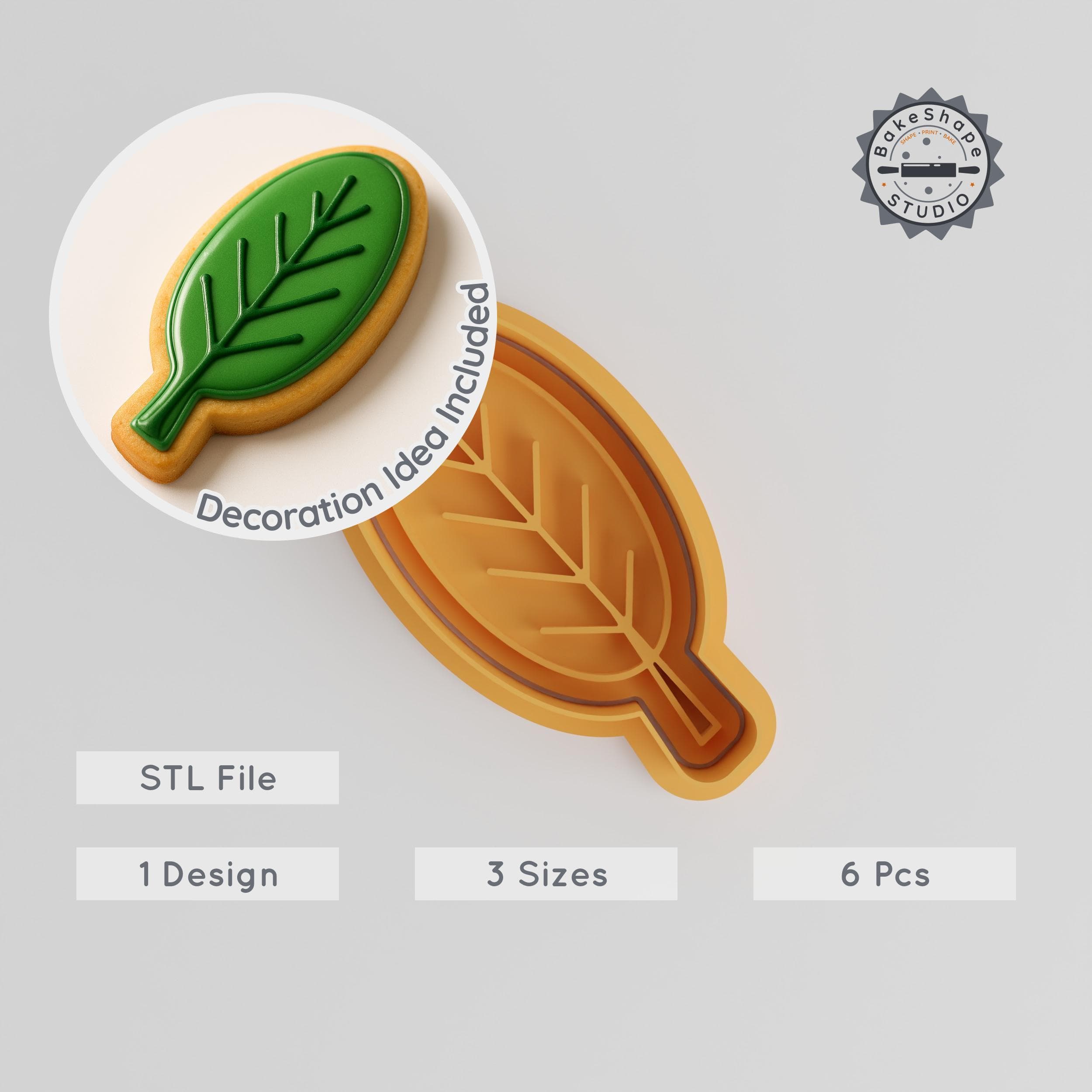 Leaf Shape Cutter & Stamp, Nature Cookie & Fondant Decorating Set, Botanical Foliage, 6 Piece Collection, S, M, L Sizes PRODUCT_1018 3d model