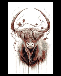 Artistic Depiction of a Highland Bull caught up with Roses - Hueforge Art 3d model