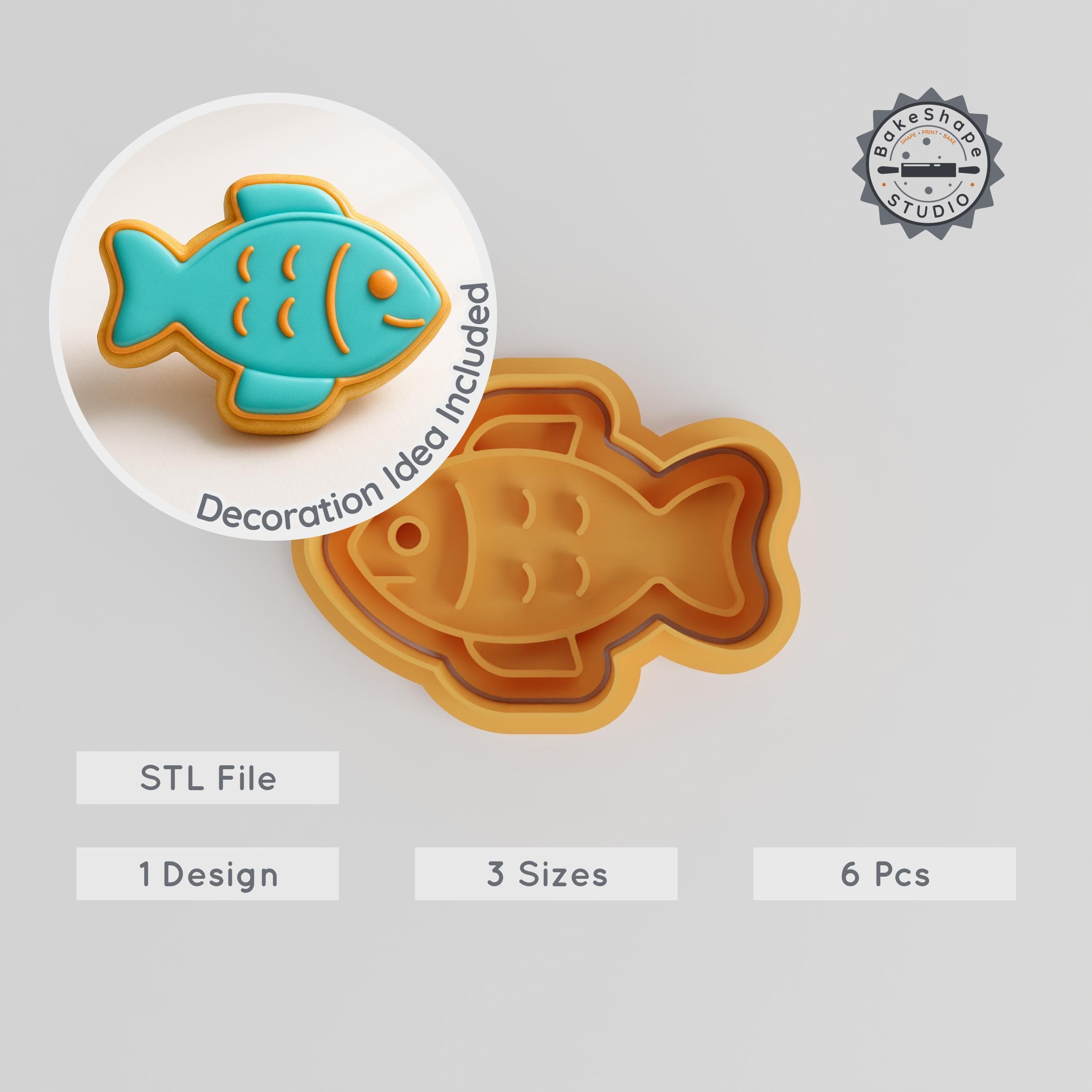 Fish Shape Cutter & Stamp Set, 3 Sizes, Perfect for Cookies & Fondant, Sea & Ocean Theme PRODUCT_1101 3d model