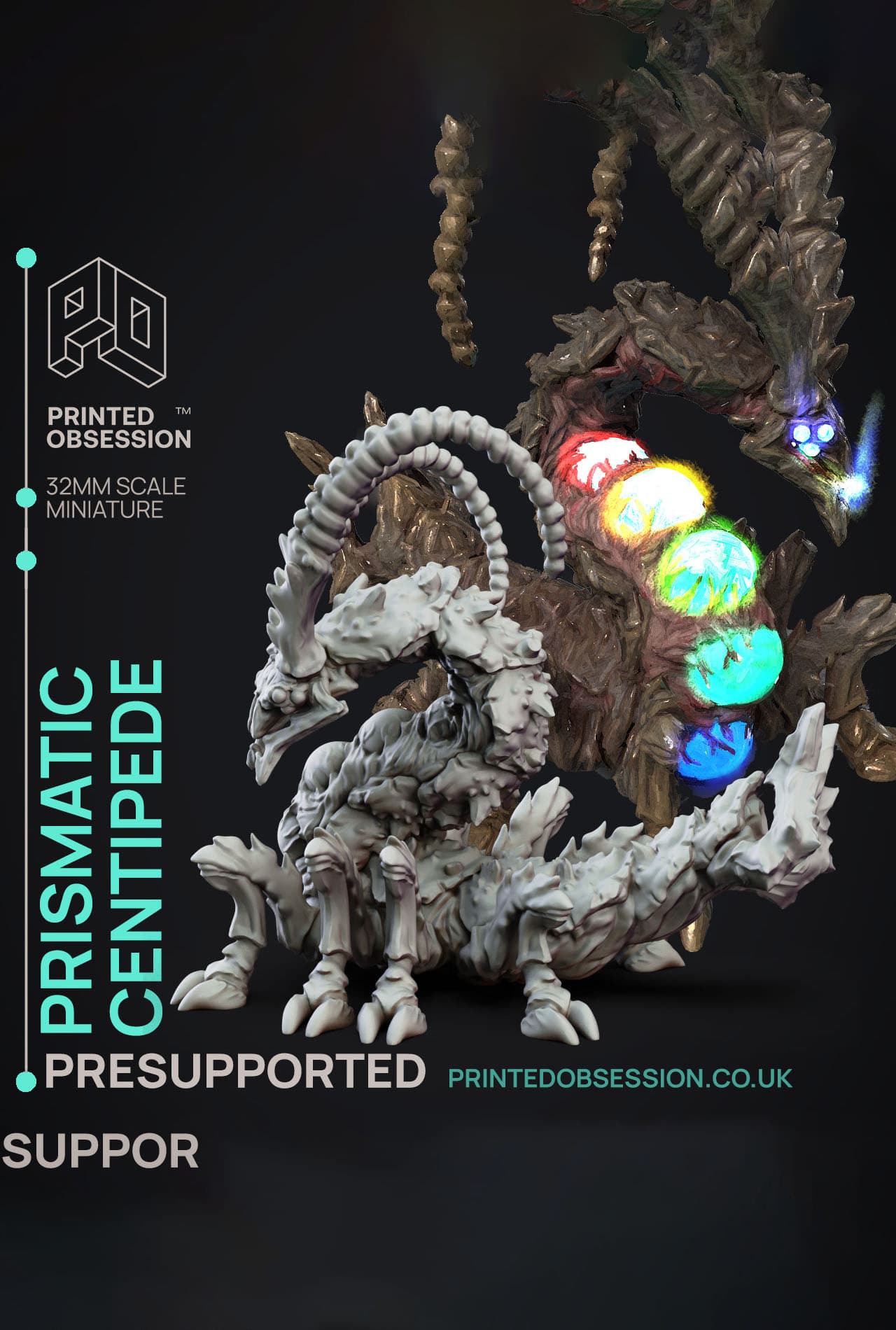 Prismatic Centipede - Elemental Familars - PRESUPPORTED - Illustrated and Stats - 32mm scale 3d model