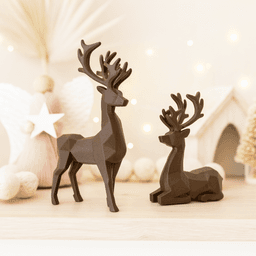Low Poly Deer Set: 2 pcs. | Christmas Reindeer Figurines | Nordic Style Doe Holiday Tabletop Decor 3d model