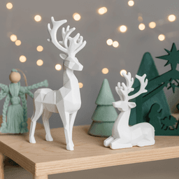 Low Poly Deer Set: 2 pcs. | Christmas Reindeer Figurines | Nordic Style Doe Holiday Tabletop Decor 3d model