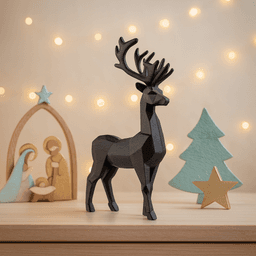 Low Poly Deer Set: 2 pcs. | Christmas Reindeer Figurines | Nordic Style Doe Holiday Tabletop Decor 3d model