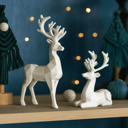 Low Poly Deer Set: 2 pcs. | Christmas Reindeer Figurines | Nordic Style Doe Holiday Tabletop Decor 3d model