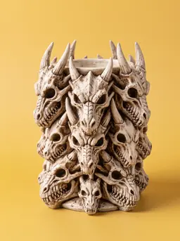 Stacked Dragon Skulls Pen Holder - Fantasy RPG Bone Cup & Desk Organizer 3d model