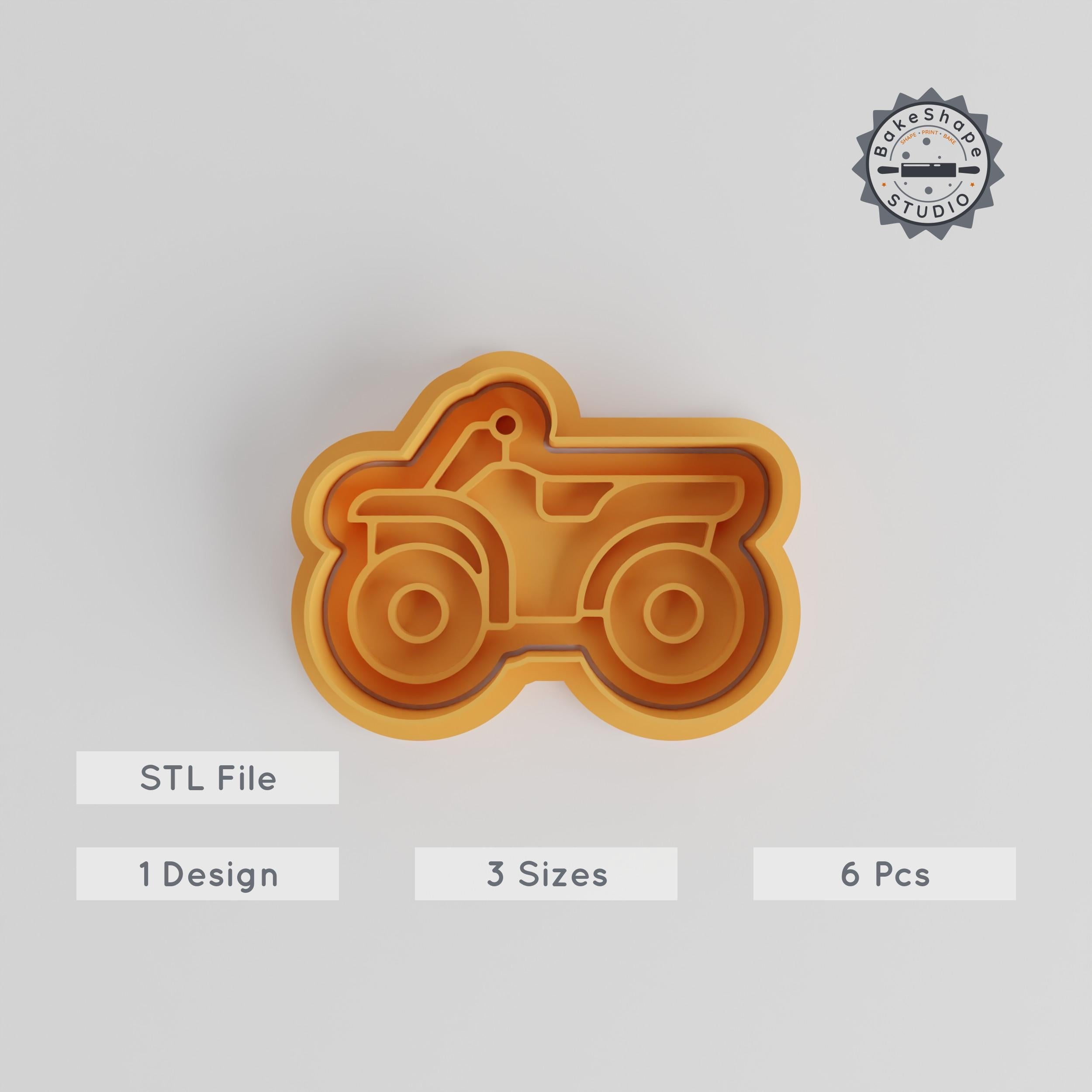 Four Wheeler Shape Cutter & Stamp Set, Cookies, Fondant, Quad Bike, ATV, S/M/L, 6 Piece Collection PRODUCT_3224 3d model