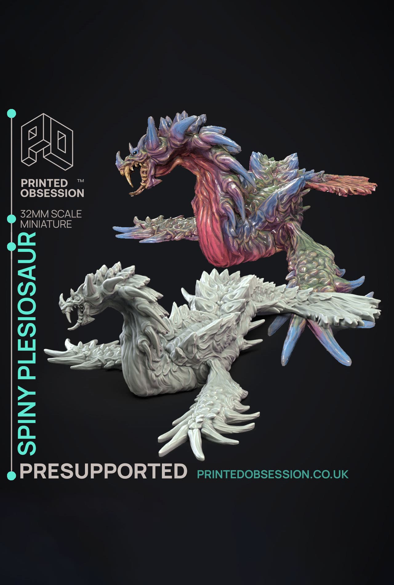Spiny Plesiosaur - Hunting Party - PRESUPPORTED - Illustrated and Stats - 32mm scale 3d model