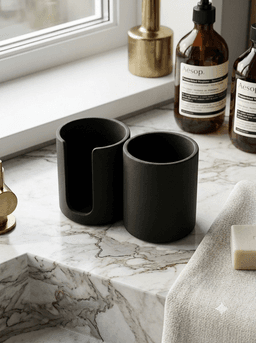 Minimalist Matte Black Dual Bathroom Organizer - Modern Cotton Pad Dispenser & Vanity Cup 3d model