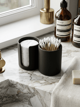 Minimalist Matte Black Dual Bathroom Organizer - Modern Cotton Pad Dispenser & Vanity Cup 3d model