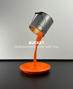Bucket, desk/portable lamp with tray. 3d model