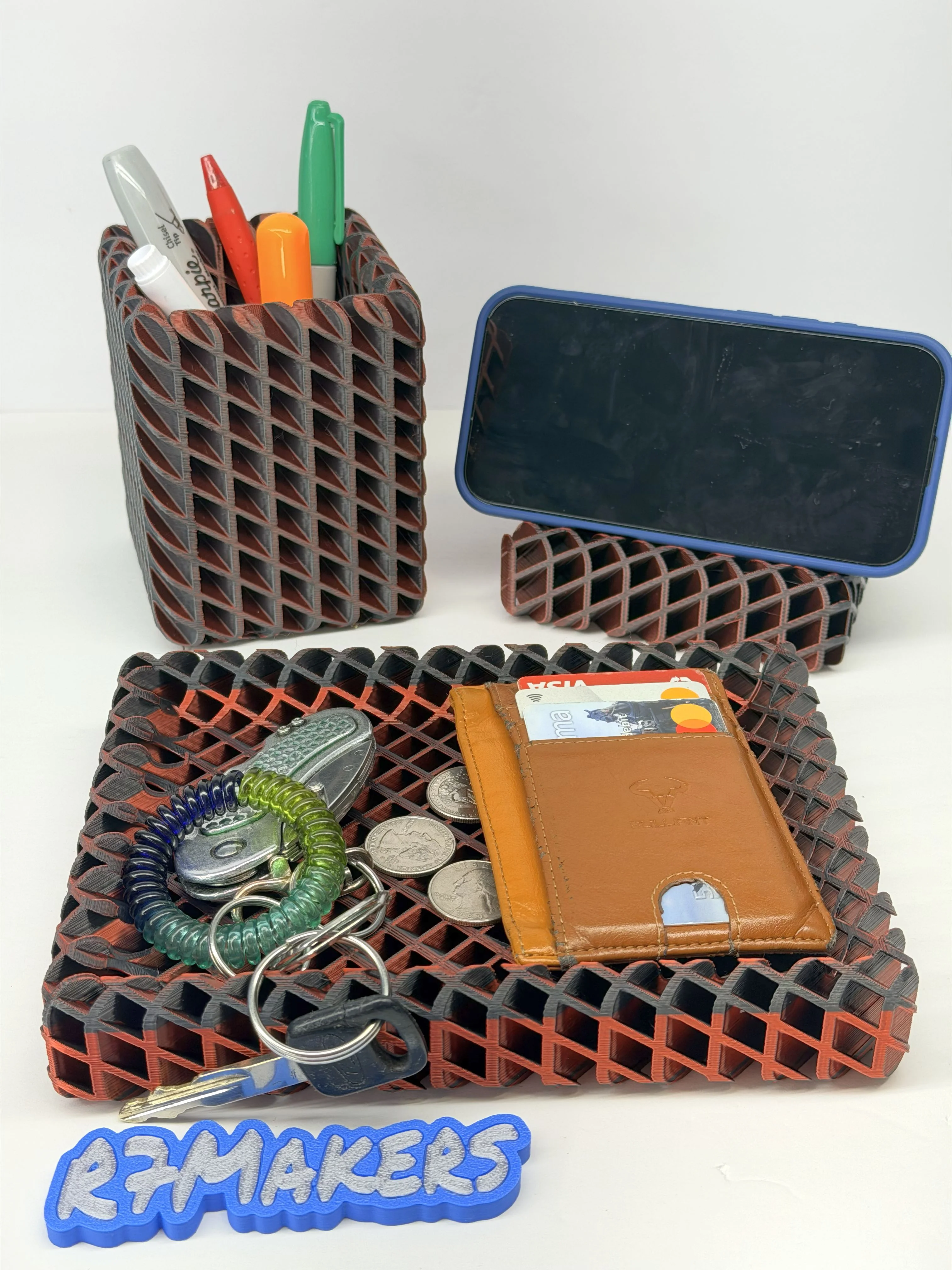 R7 Lattice Desk Set – 3D Printable EDC Tray, Pen Cup & Phone Stand STL | R7Makers 3d model