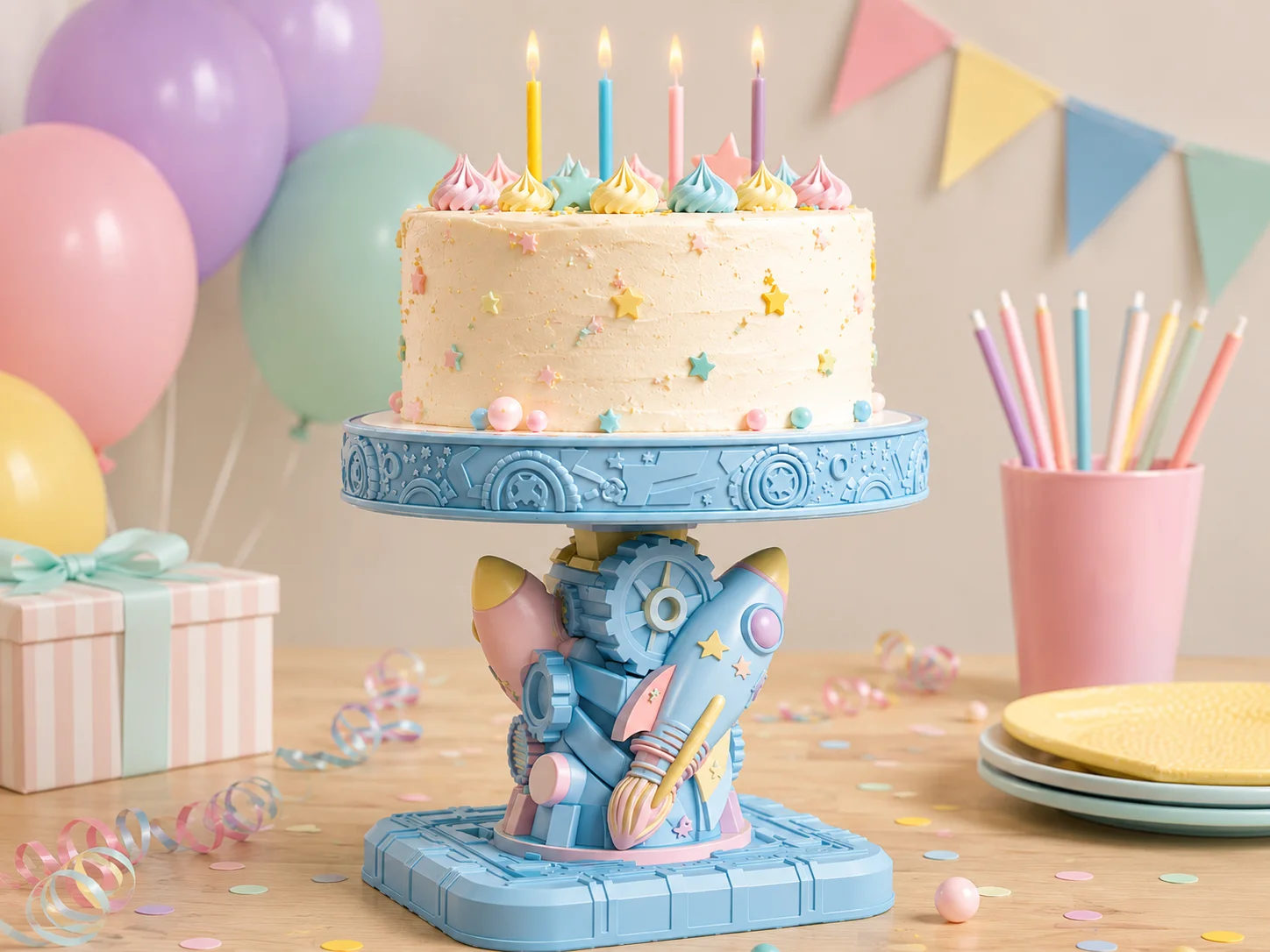 Space Rocket Cake Stand STL – Outer Space Birthday Cake Display Pedestal 3d model