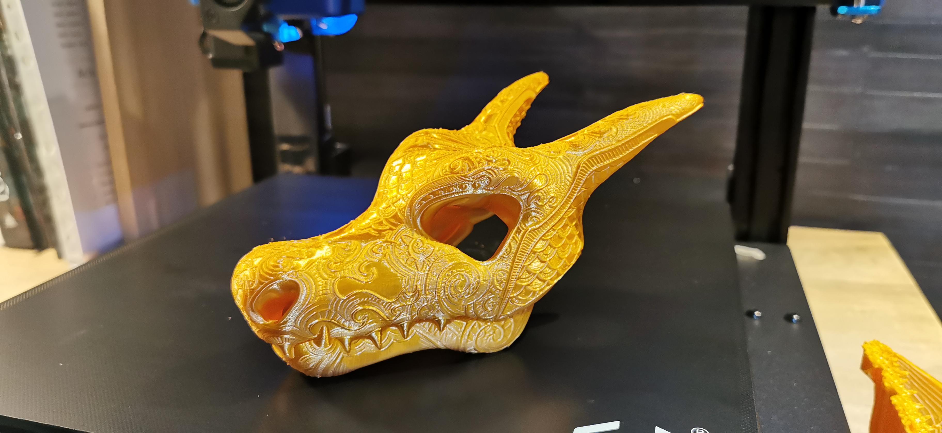 Ornate Charizard Skull (Pokémon) - Artillery Sidewinder X2, 0.16mm layer height, 4 walls, 15% infill cubic, 60mm/s, tree support (5% density), skirt.

Azurefilm Silk orange flame, great render ! - 3d model