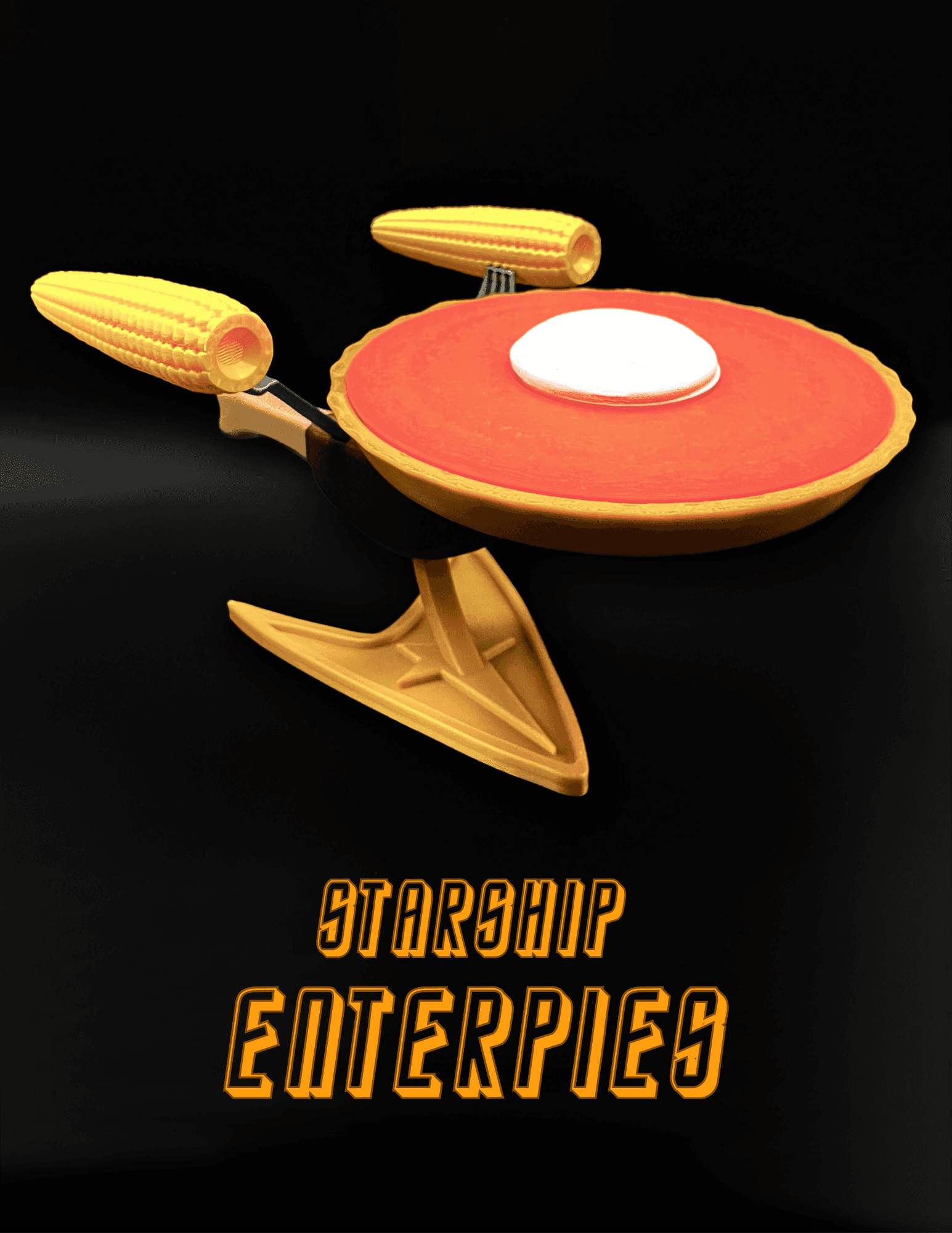 Starship EnterPies - To go where no fork has gone before! Corny and awesome!
Polymaker Silk Gold, Silk Chrome, Silk Yellow, Orange Polylite and Matte Cold White - 3d model