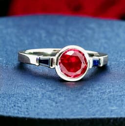 Bezel-Set Round Center Ring with Tapered Baguette Side Stones 3d model