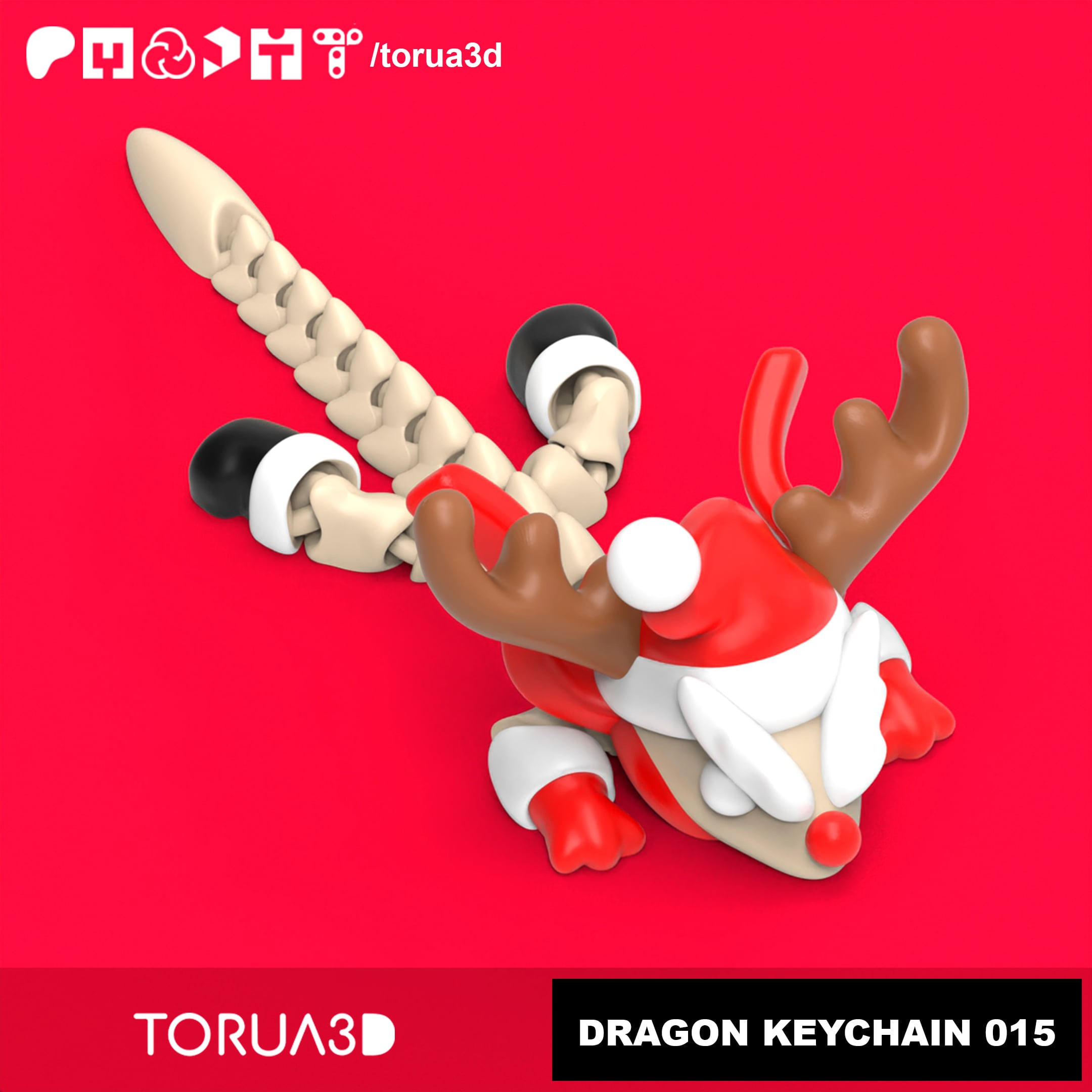 Articulated Christmas Dragon Keychain 015 - Print in place - No supports - 3mf - STL 3d model