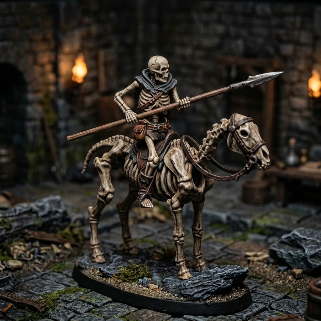 Mounted Skeleton Spearman - Tabletop Miniature 3d model
