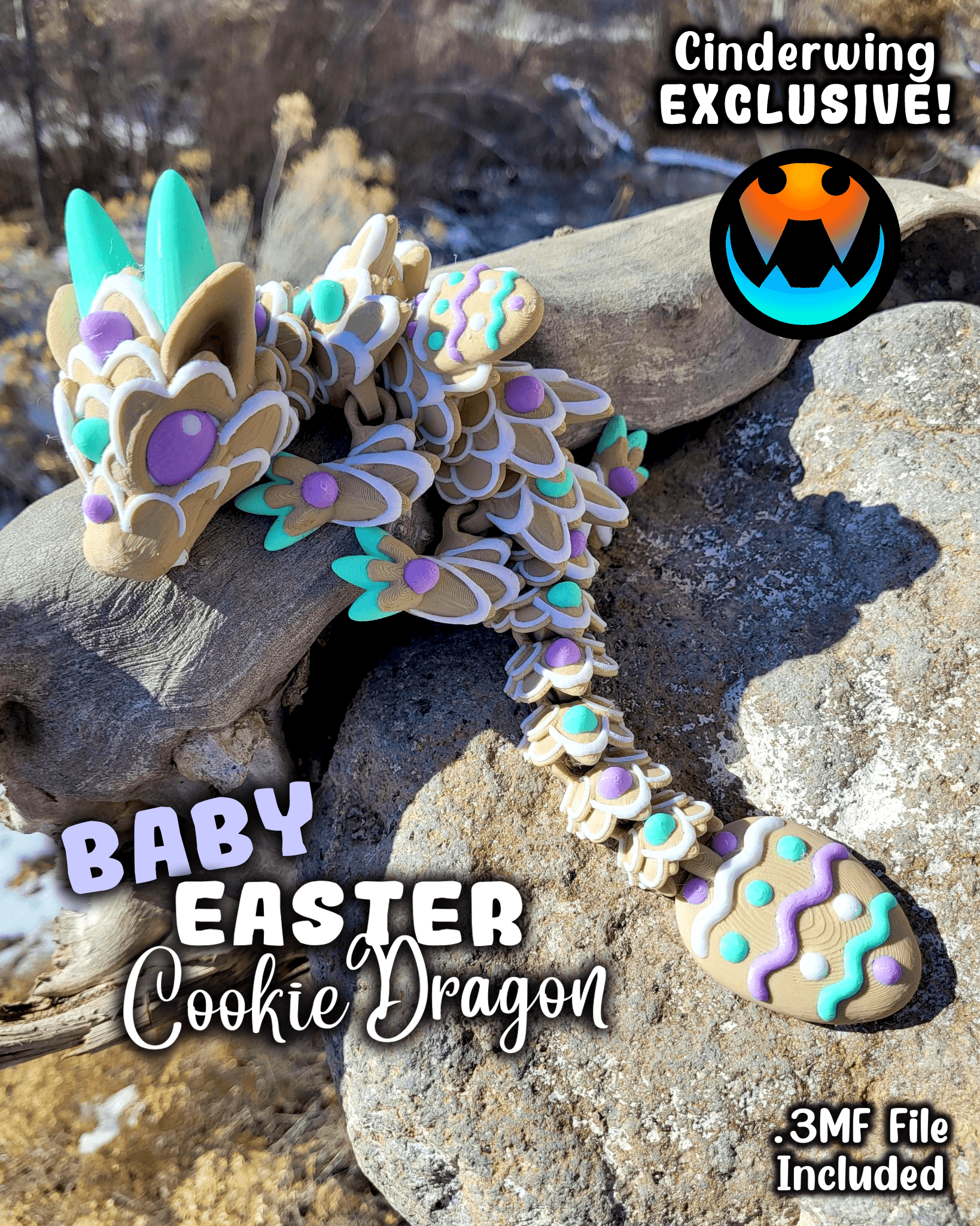 Baby Easter Egg Cookie Dragon 3d model