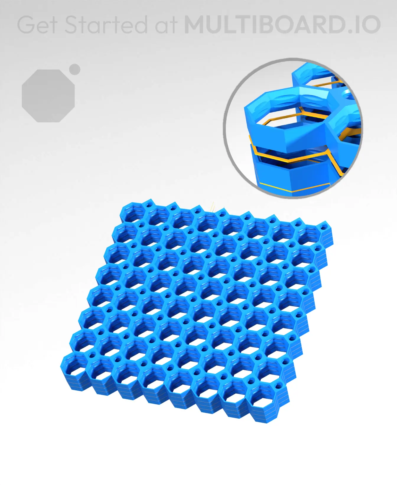 8x8 MU - Center Grid Interfitted - MultiBoard Octagon Plate - 4x Multi-Material Stack 3d model