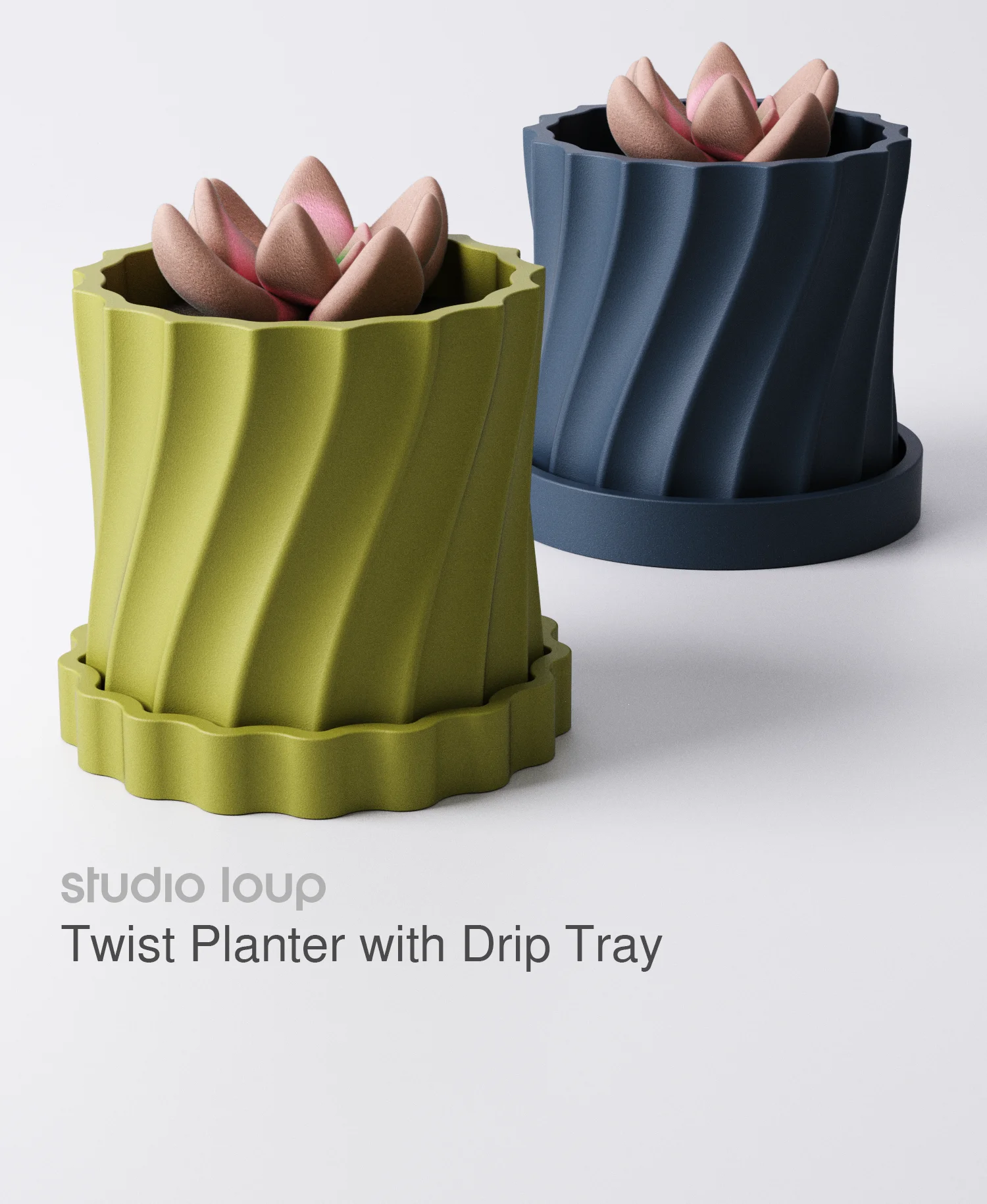 Twist Planter with Drip Tray 3d model
