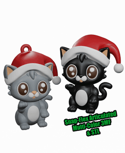 Santa Hat SnappyCat Ornament - Snap-Flex 2.0 Articulated Fidget Toy 3d model