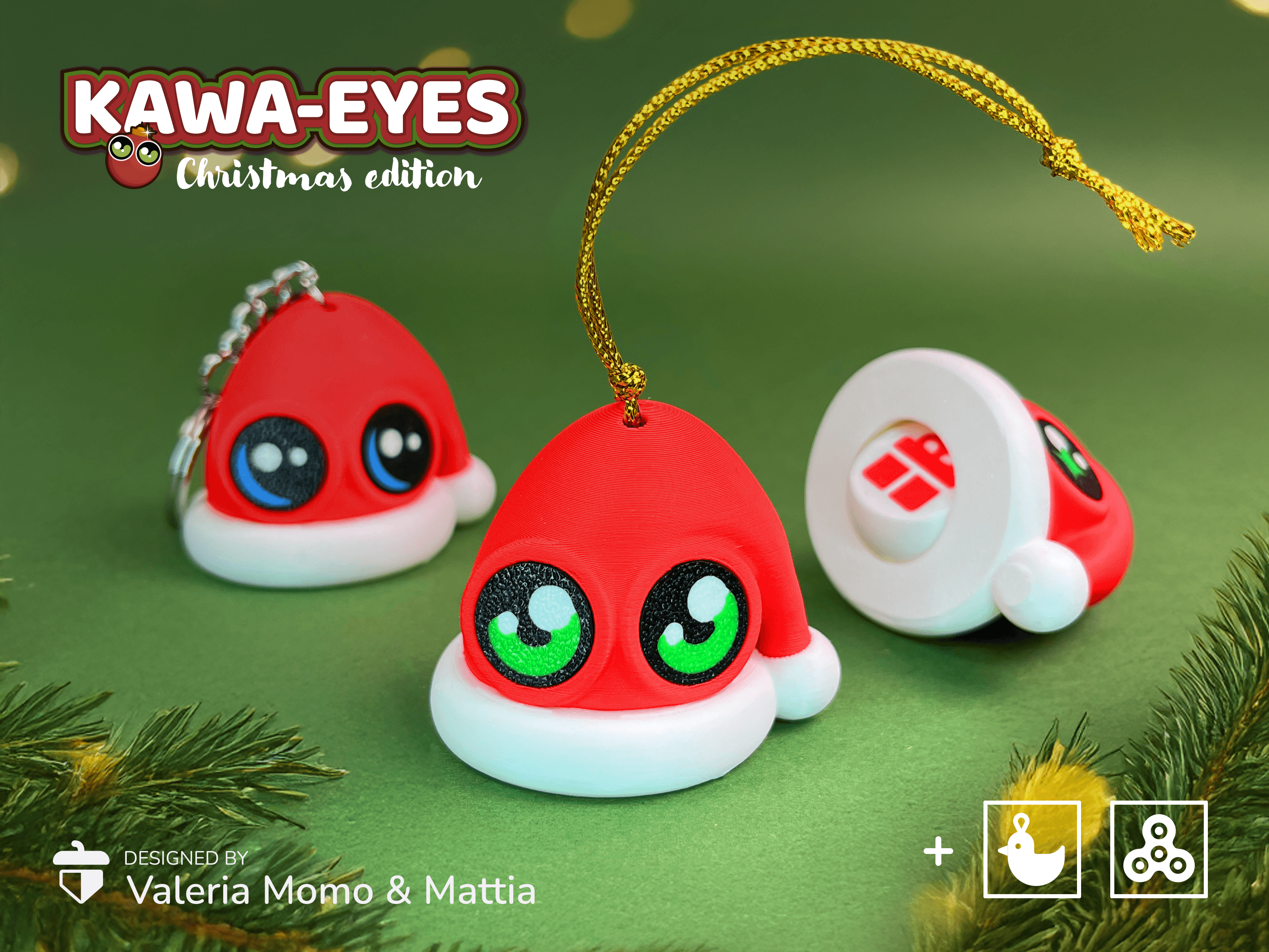 Kawa-Eyes! Santa Hat (Keychain & Fidget) 3d model