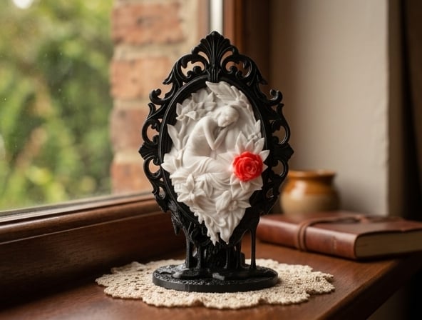 Gothic Rose Cameo Sculpture - Romantic Decor 3d model