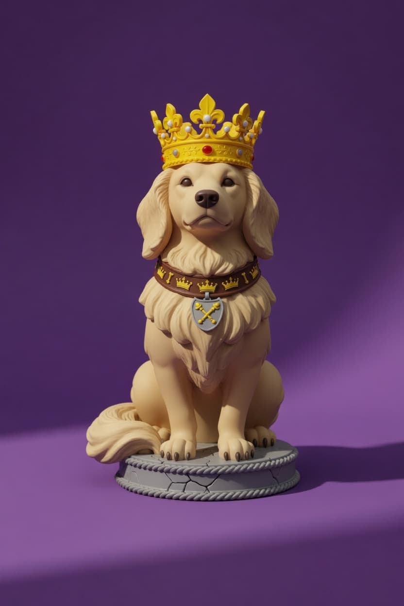 Royal Dog Statue with Crown – 3D Printable Cute Pet Sculpture 3d model