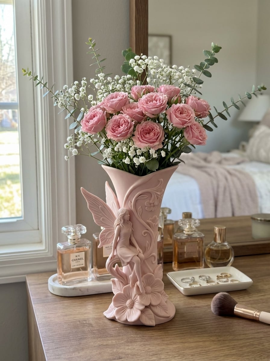 Ethereal Fairy Garden Relief Vase - Elegant Floral Home Decor Accent 3d model