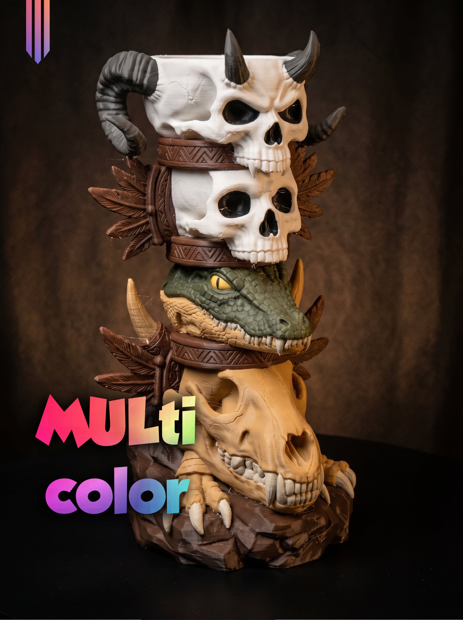 Skull Dragon Totem 3MF | Fantasy Multi-Color | Dark Display 3d model