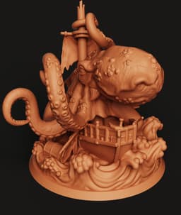 Kraken Attacking Ship Statue | Giant Octopus Sea Monster | Nautical Battle Diorama 3d model