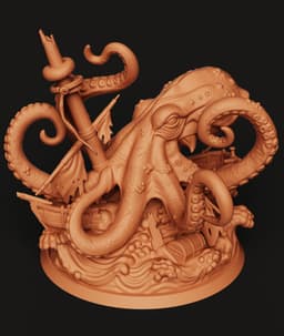 Kraken Attacking Ship Statue | Giant Octopus Sea Monster | Nautical Battle Diorama 3d model