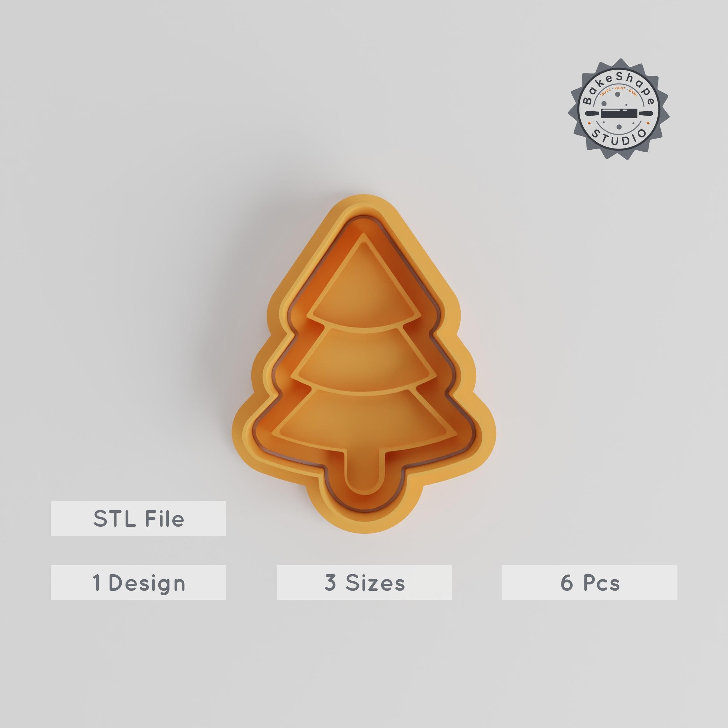 Pine Tree Shape Cutter & Stamp Set, Cookie & Fondant, Nature & Christmas Designs, 3 Sizes (S/M/L), 6 Pieces Bundle PRODUCT_4922 3d model