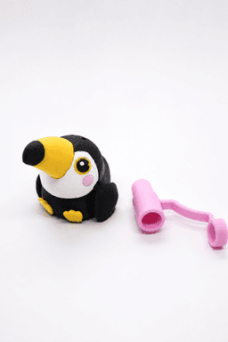 Flexi Toucan Clicker Toy – Playable Egg Cart & Spinnable Straw Topper (Multicolor) 3d model
