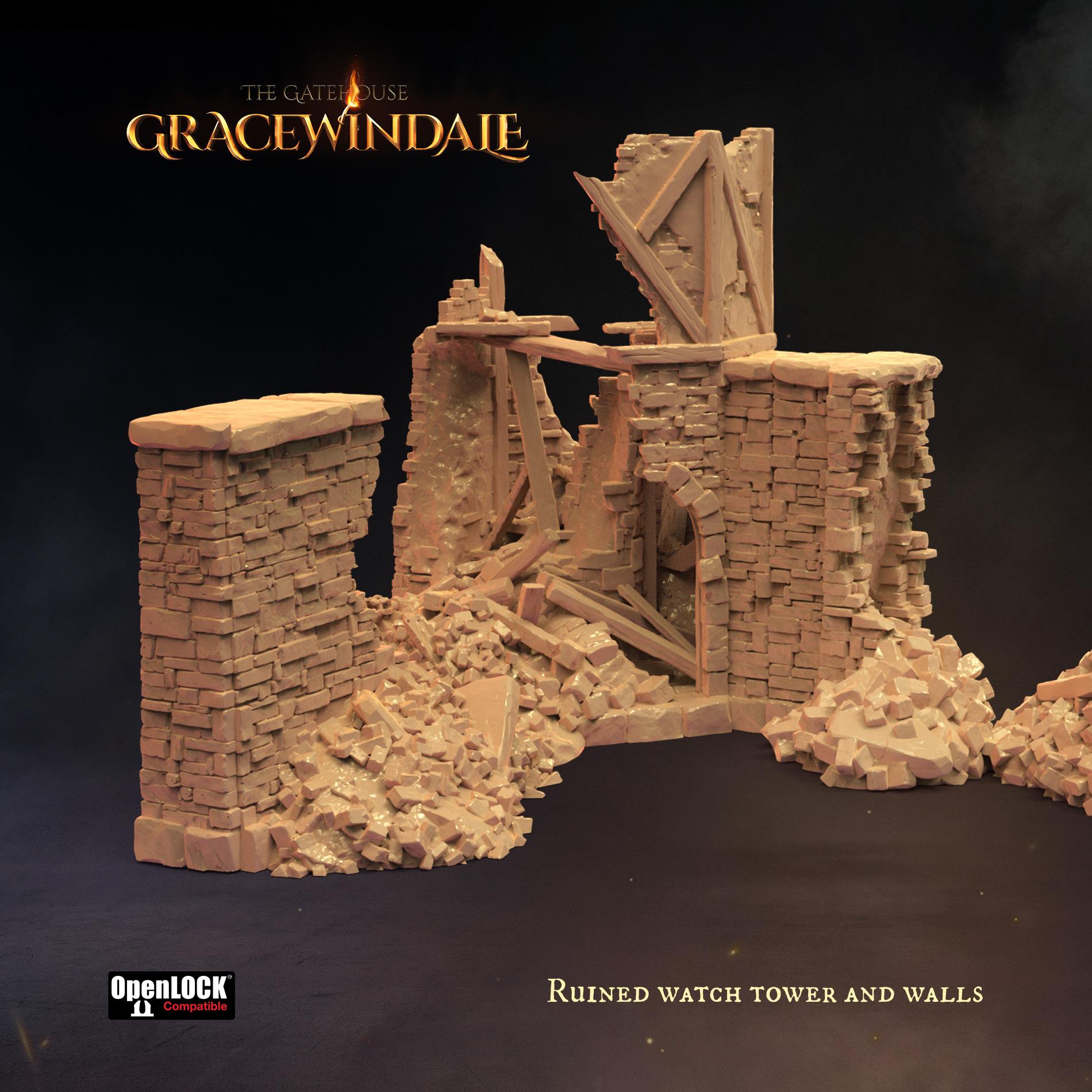 Gatehouse - Ruined Watchtower And Walls 3d model