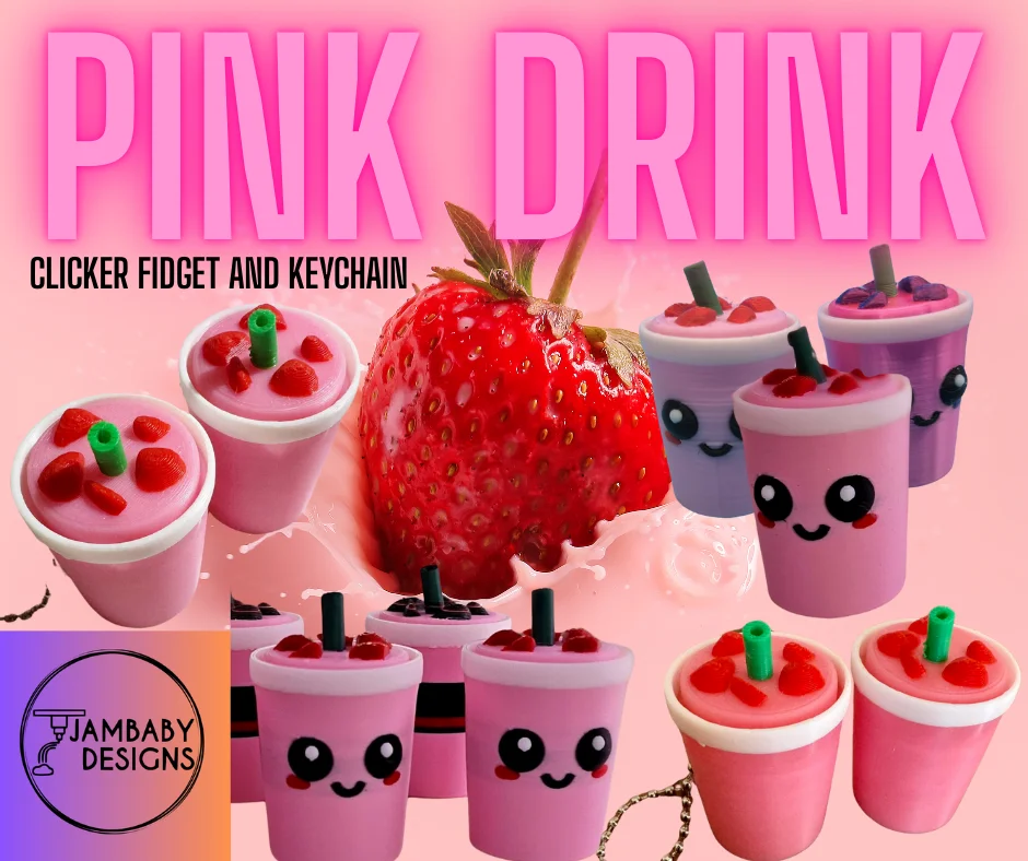 St*rb*cks Pink Drink Clicker Fidget and Keychain 3d model