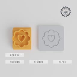 Love Insignia Stamp Tile Set, Heart Symbol & Romance Badge, 5 Sizes for Clay, Cookies, Fondant PRODUCT_1524 3d model