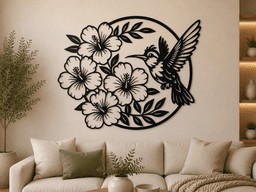 Hummingbird Hibiscus Floral 2D Wall Art.stl 3d model