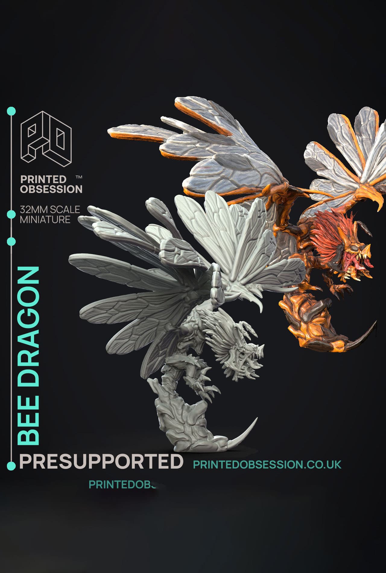Bee Dragon - Not The Bees - PRESUPPORTED - Illustrated and Stats - 32mm scale 3d model