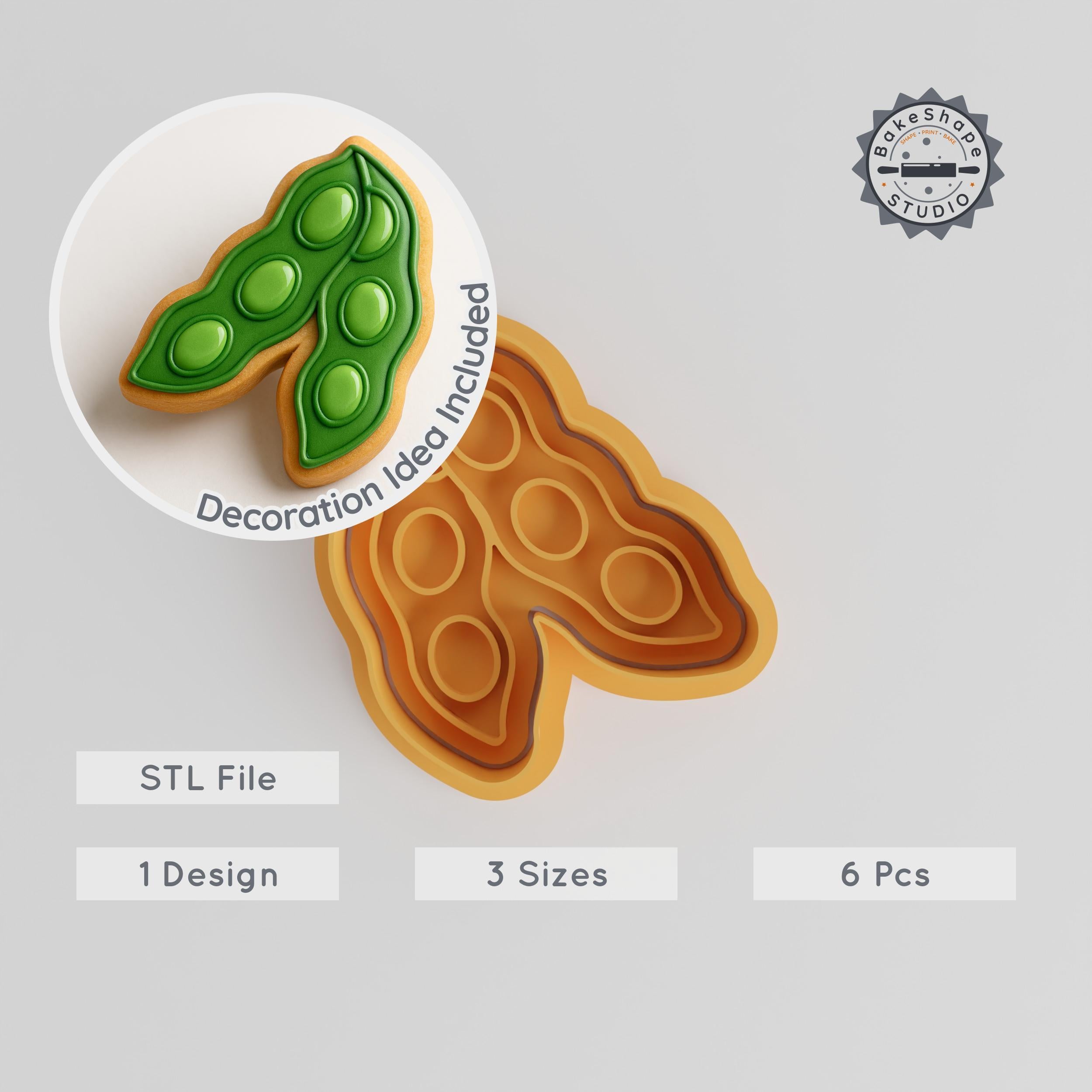 Soybean Shape Cutter & Stamp, Cookie & Fondant Set, 3 Sizes, Organic Vegetable Design PRODUCT_1069 3d model