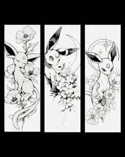 Black and White Sketches of Eevolution Espeon from Pokemon - Hueforge Bookmark Fanart 3d model