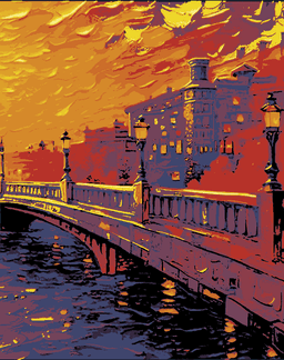 2 Pane Wall Art - The beauty of the riverside and buildings Oil Painting - Hueforge 3d model