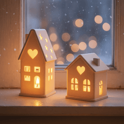 Christmas House Candle Holder Set | 2 pcs Cozy Village Decor | Heart Window Design 3d model