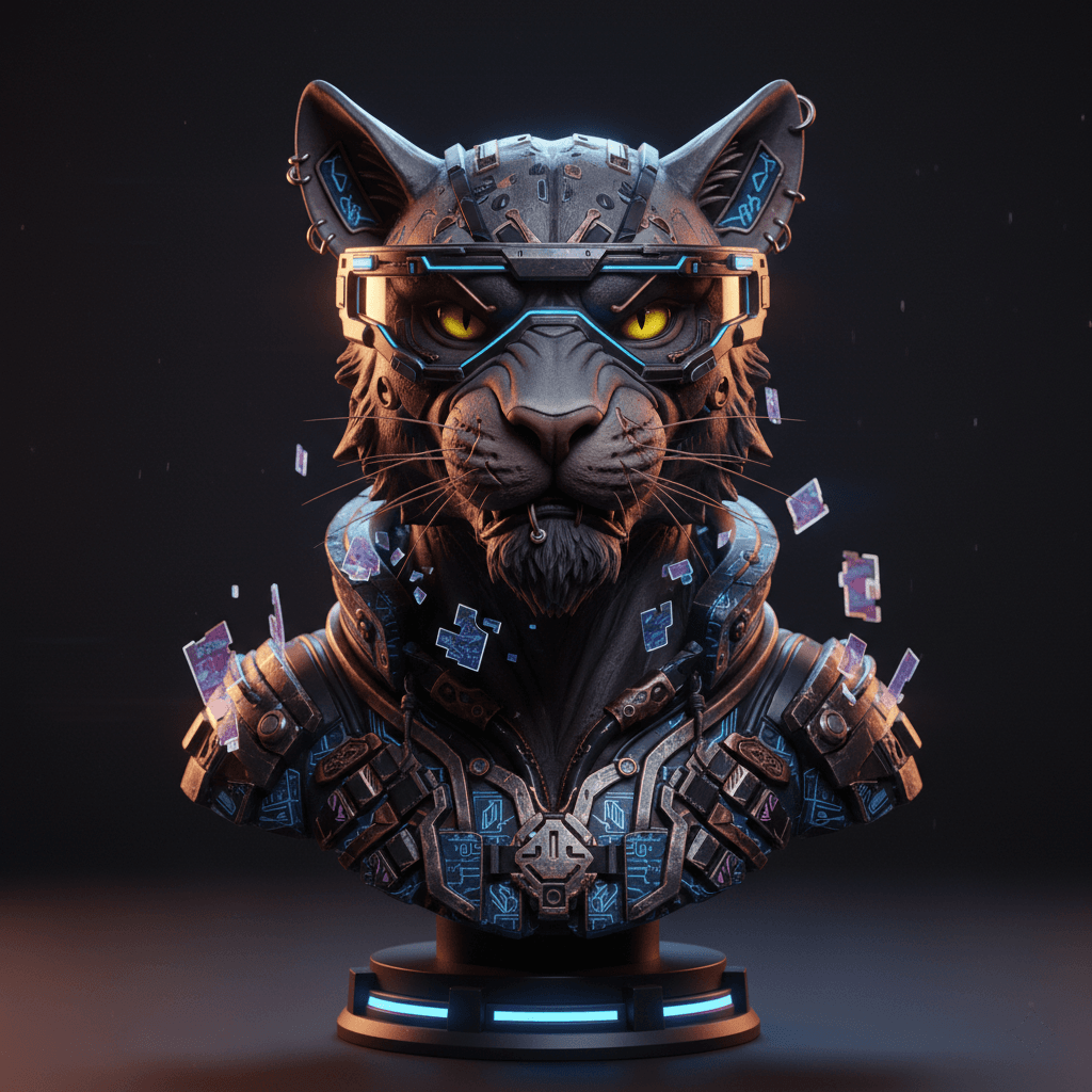 Cyberpunk Panther Bust Hacker Premium STL File 3d model
