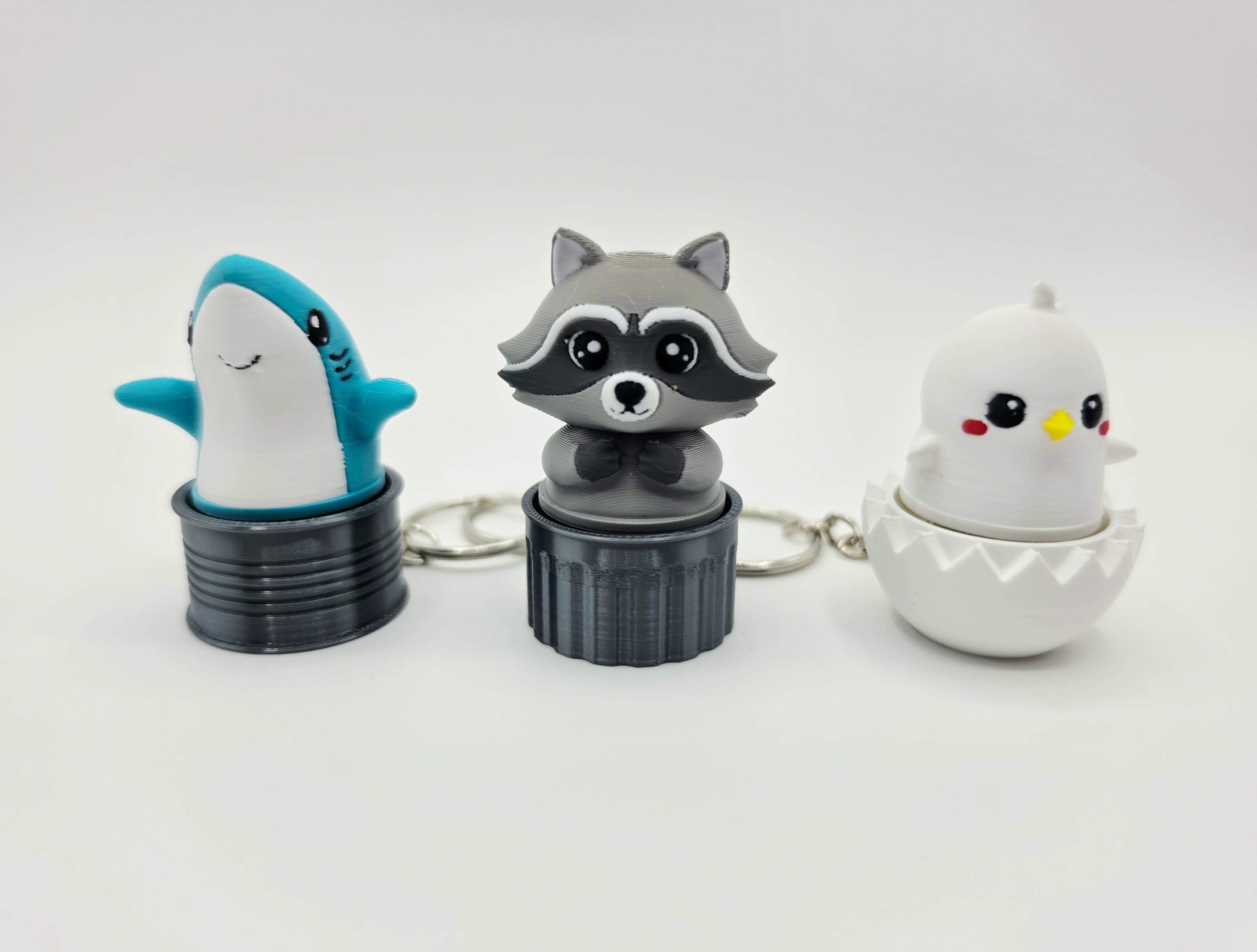 Clicker Cutie Collection 1 - Cute Racoon, Shark & Chick 3d model