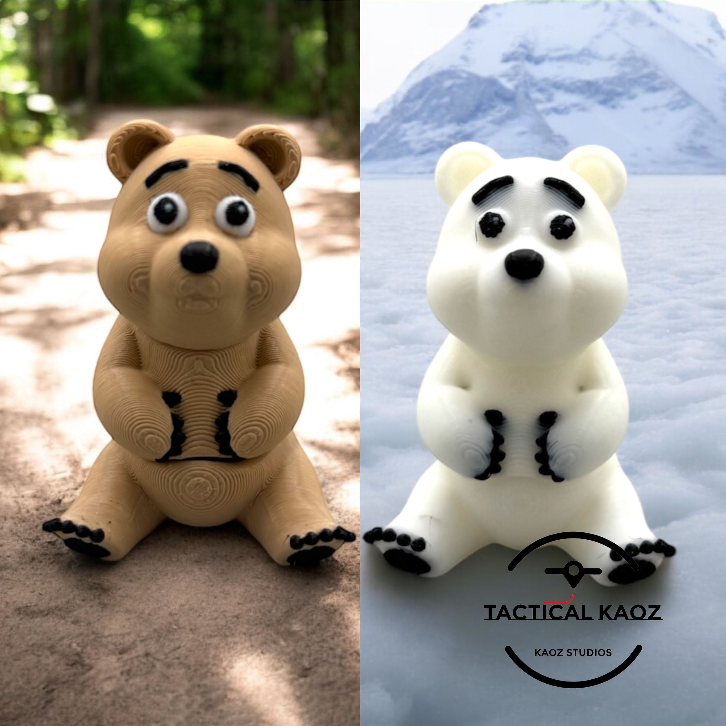 Flexy Bear Duo - Articulating Bears - Brown Bear, Polar Bear 3d model