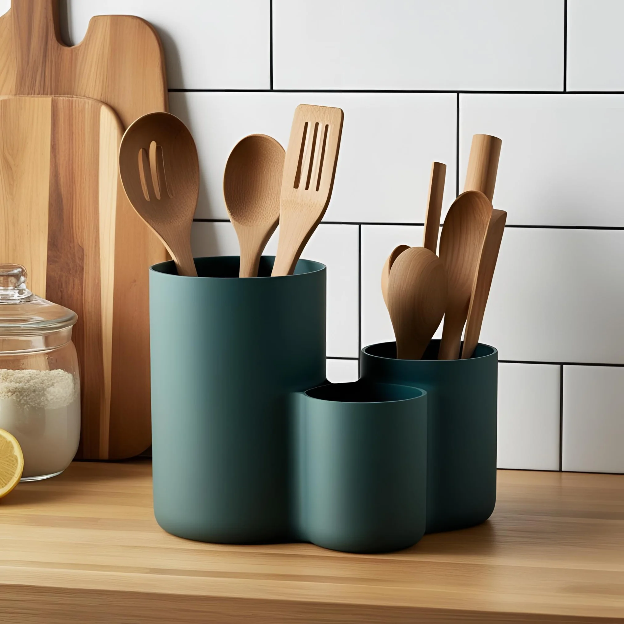 Modern kitchen utensil holder with three cups 3d model
