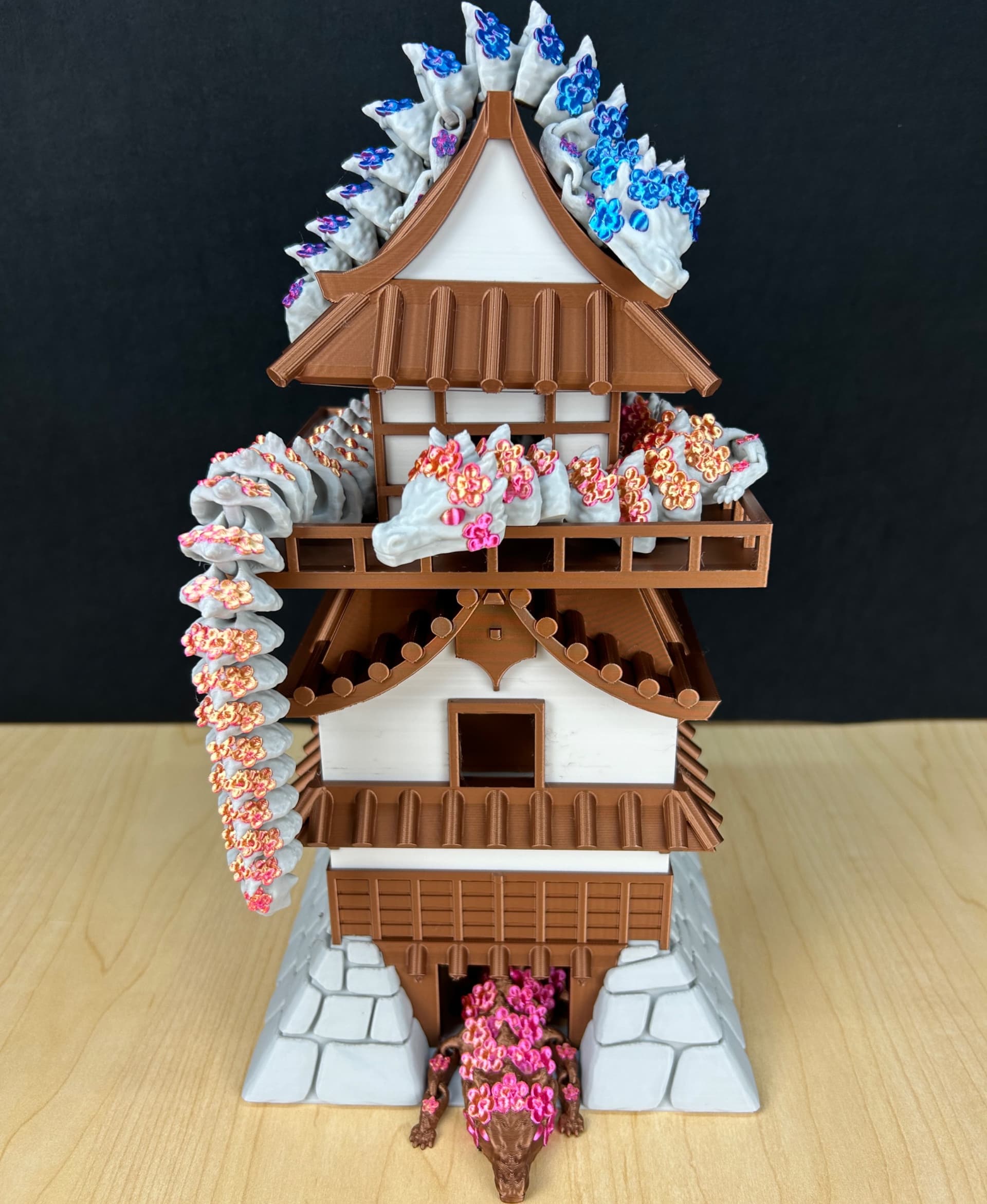 Printed on a x1c I plan on adding levels to make a tall display. Best dragon display I have seen.
